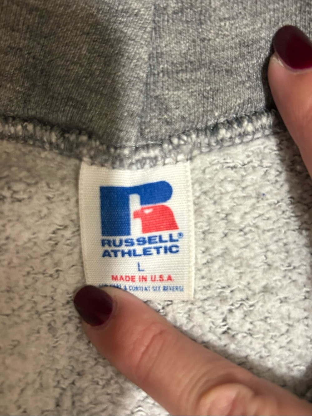 VINTAGE Russell Athletic Grey Jogger Bottoms with Blue & Red Logo